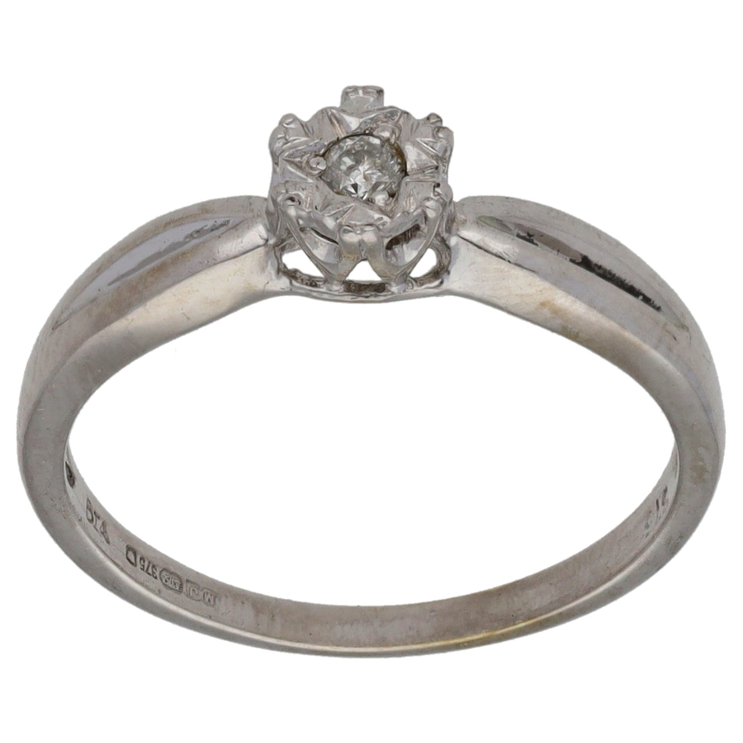 9ct White Gold 0.05ct Diamond Solitaire Ring Size M