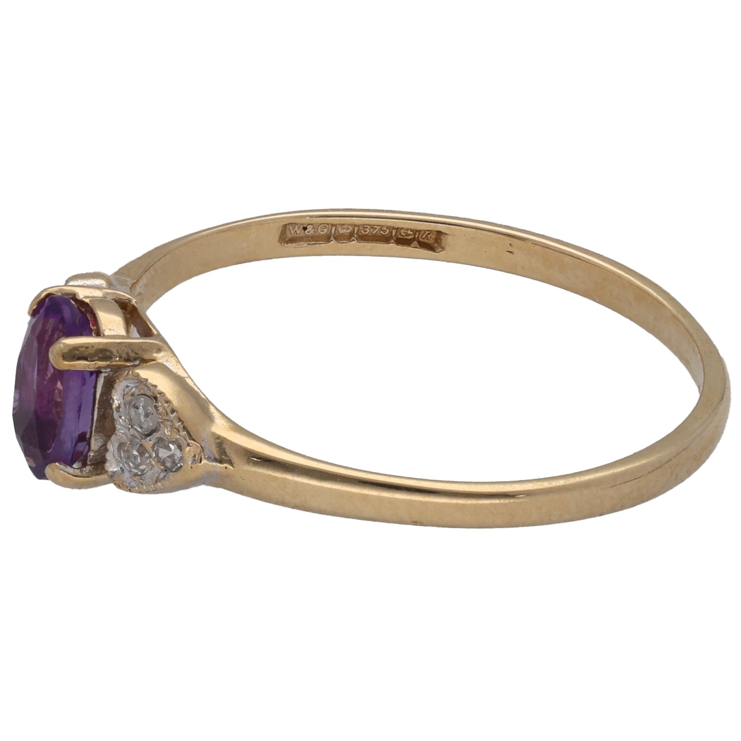 9ct Gold Amethyst & 0.03ct Diamond Single Stone Ring With Accents Size P