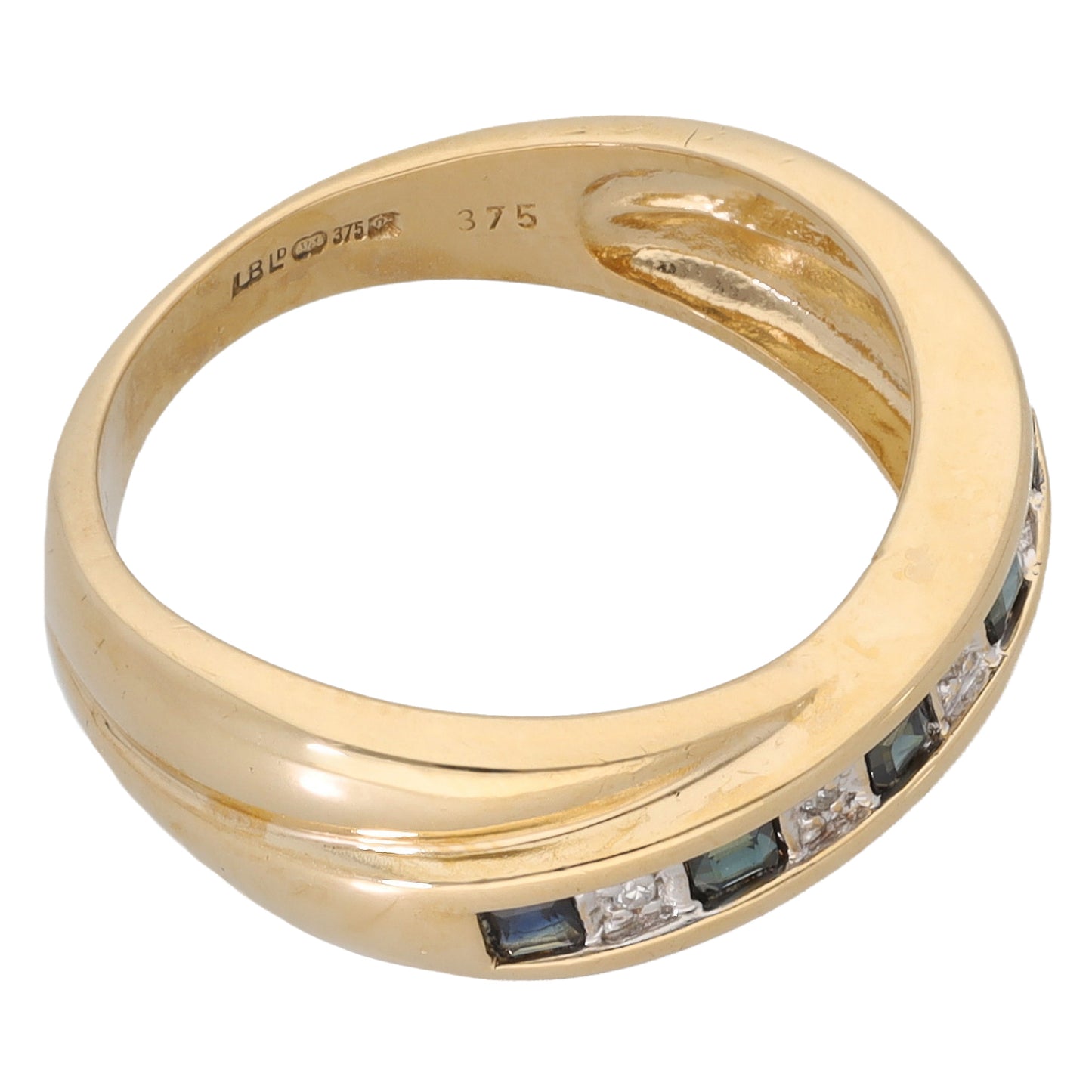 9ct Gold 0.02ct Diamond & Sapphire Half Eternity Ring Size L