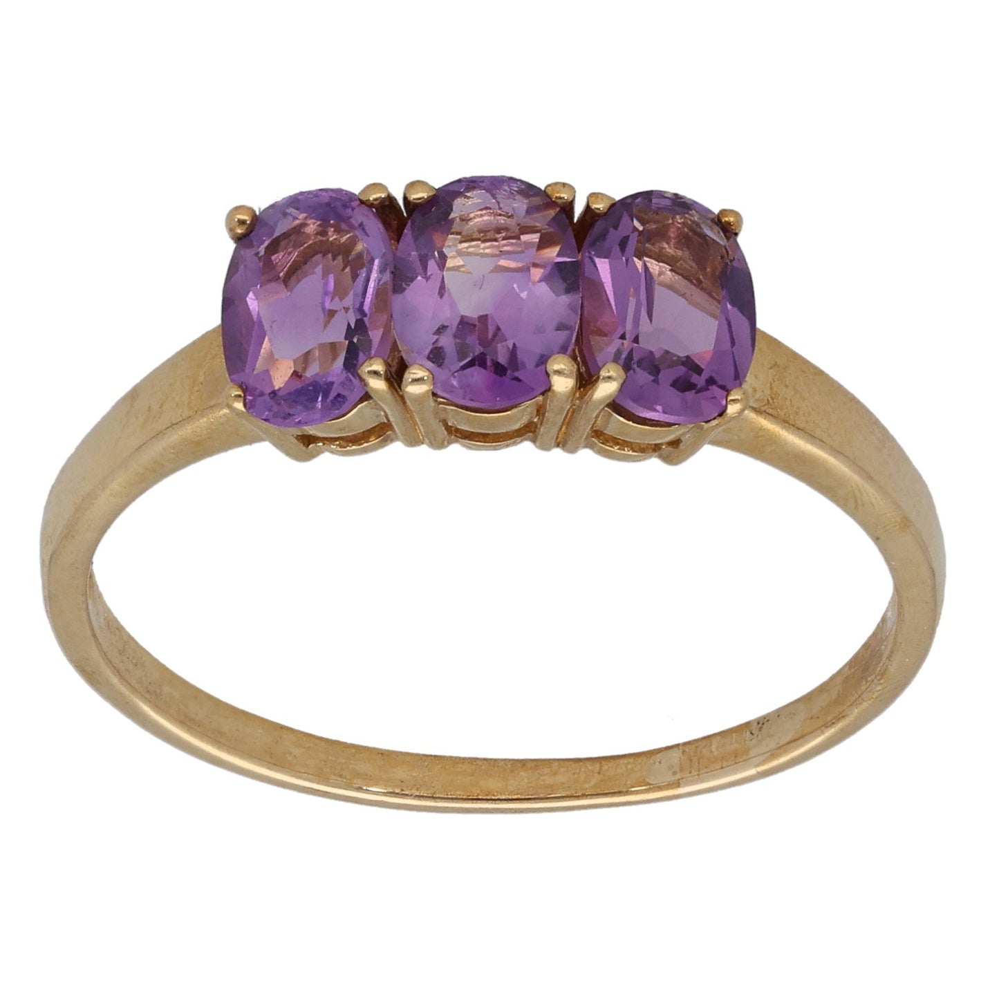 9ct Gold Amethyst Three Stone Ring Size R
