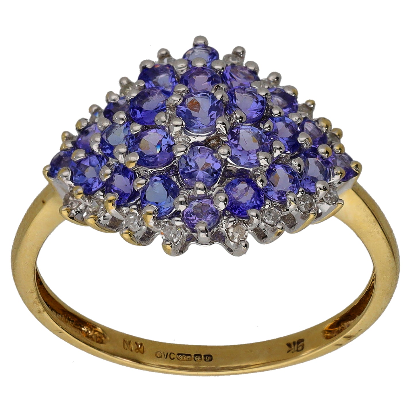 9ct Gold Tanzanite & 0.08ct Diamond Dress/Cocktail Ring Size S
