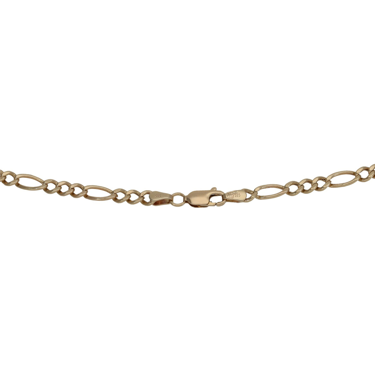 14k gold Figaro chain necklace close-up of oval interlocking links