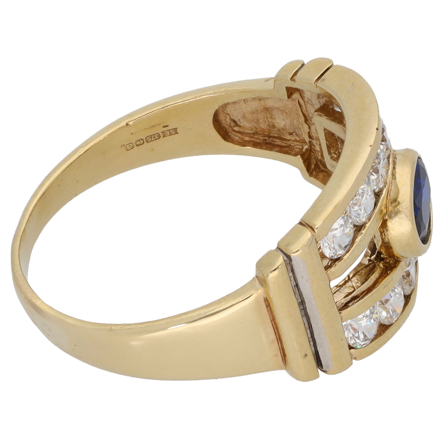 9ct Gold Man Made Sapphire & Cubic Zirconia Cluster Ring Size T