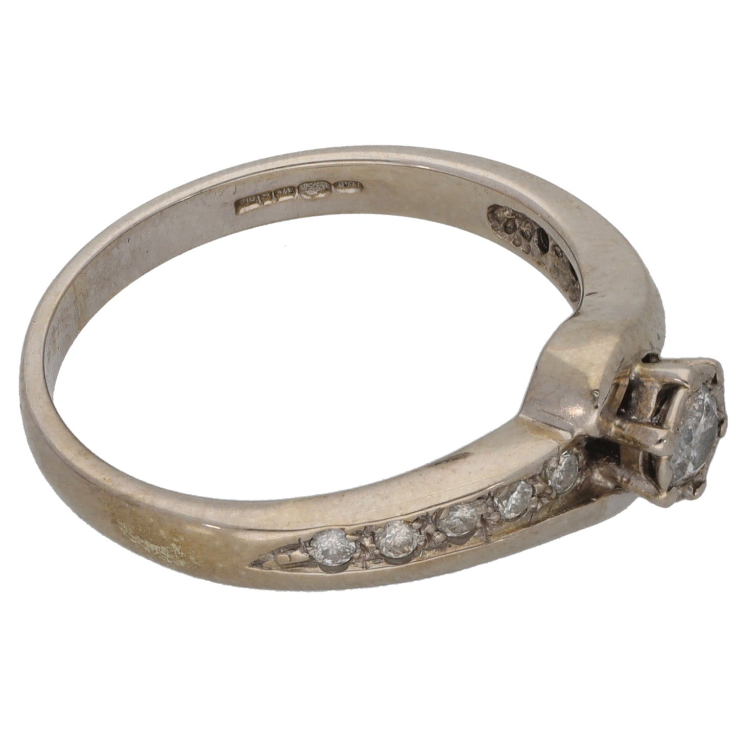 9ct White Gold 0.25ct Diamond Solitaire Ring With Accent Stones Size M