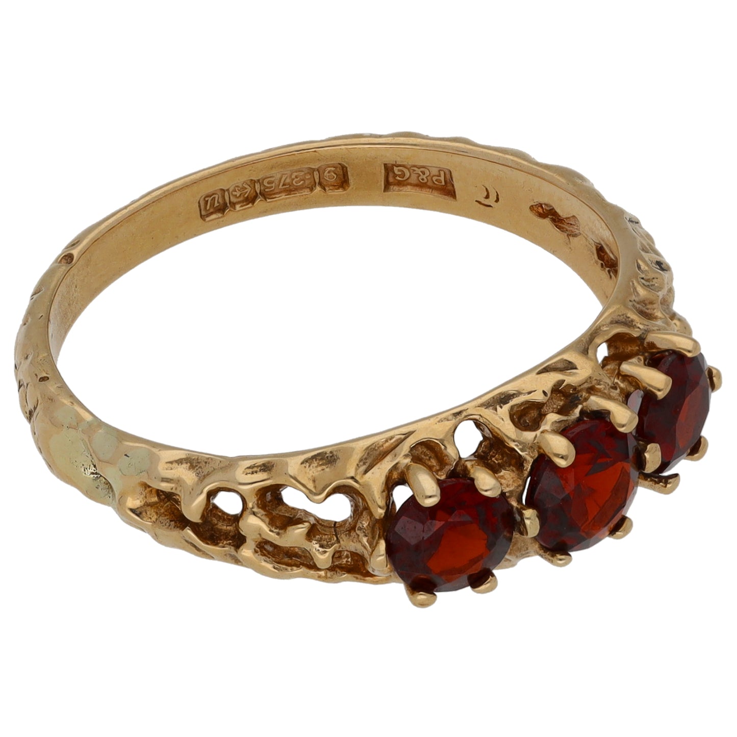 9ct Gold Garnet Trilogy Ring Size P