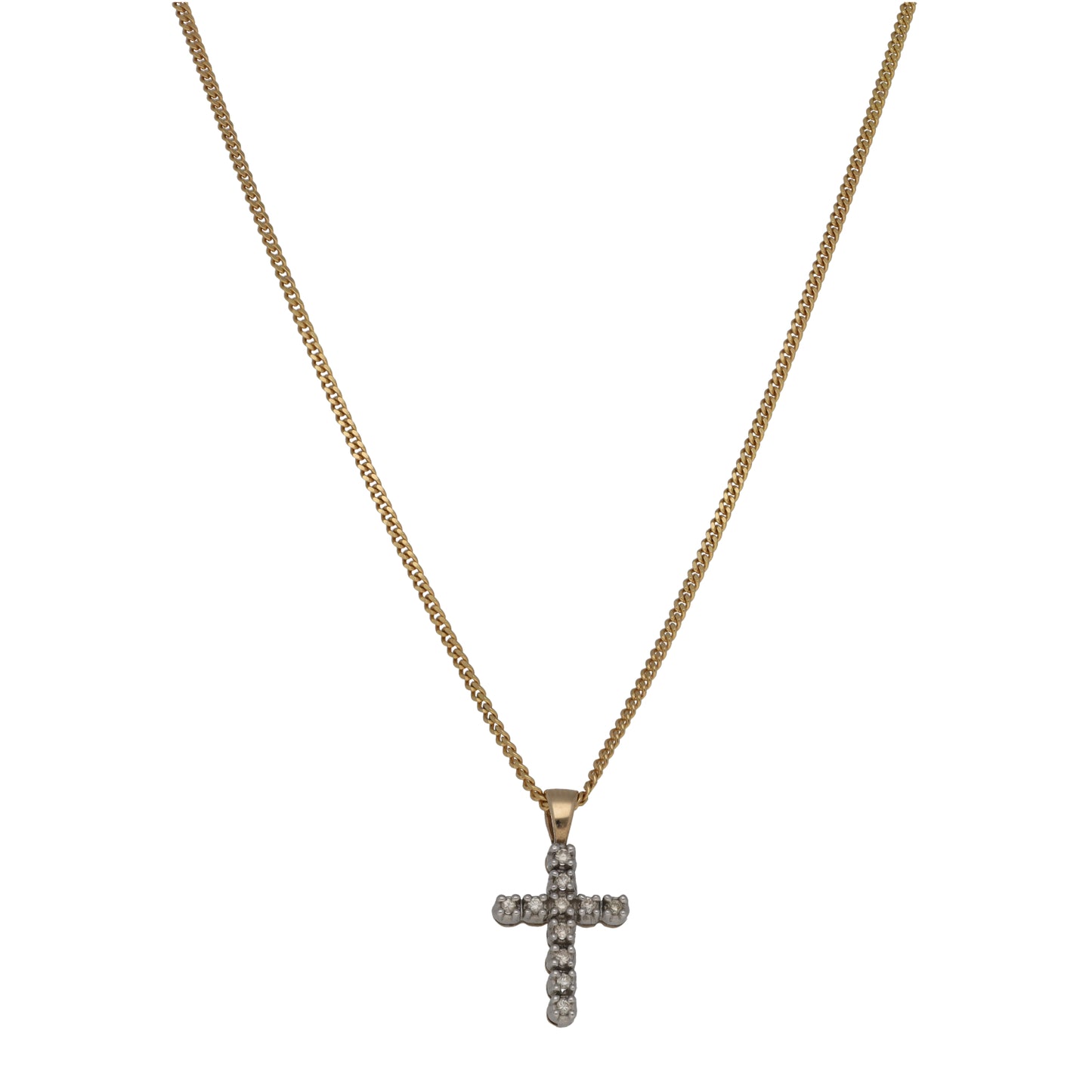 9ct Gold 0.11ct Diamond Cross Pendant With Chain