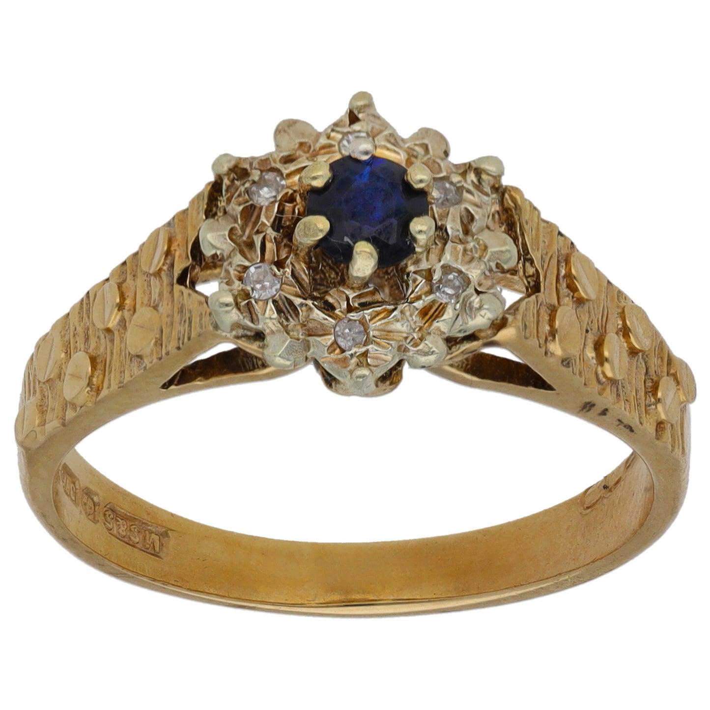9ct Gold Sapphire & 0.03ct Diamond Dress/Cocktail Ring Size O