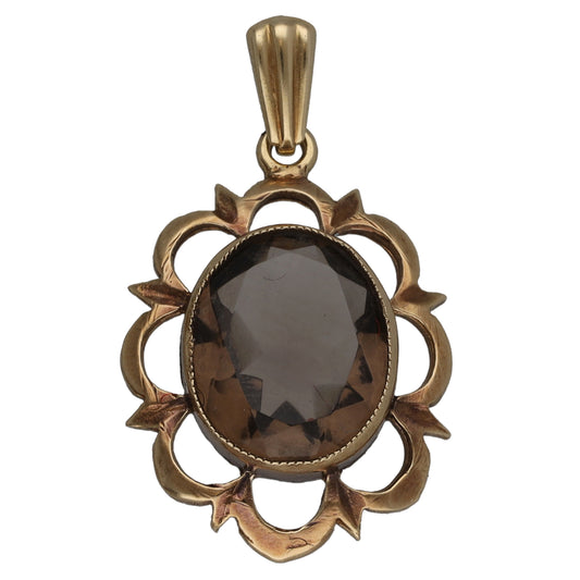 9ct Gold Smoky Quartz Single Stone Pendant