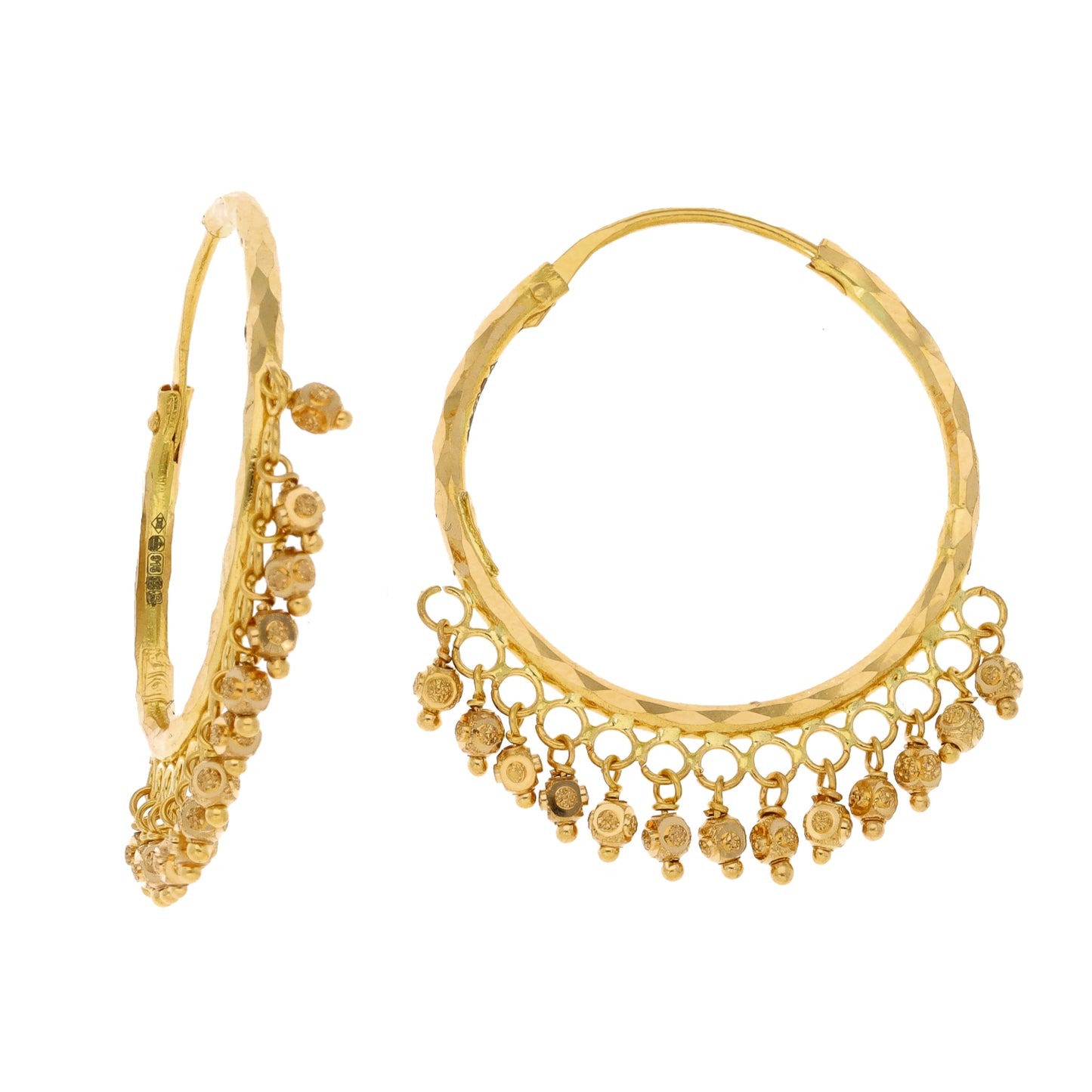 New 22ct Gold Mesh Bead Hoop Earrings