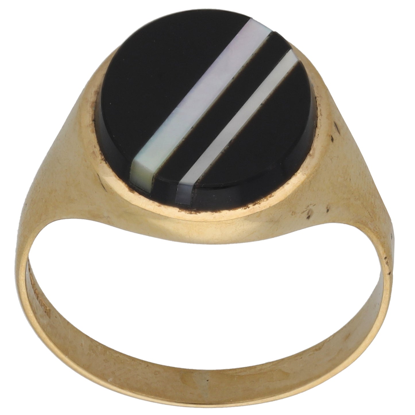 9ct Gold Onyx & Mother Of Pearl Plain Signet Ring Size T