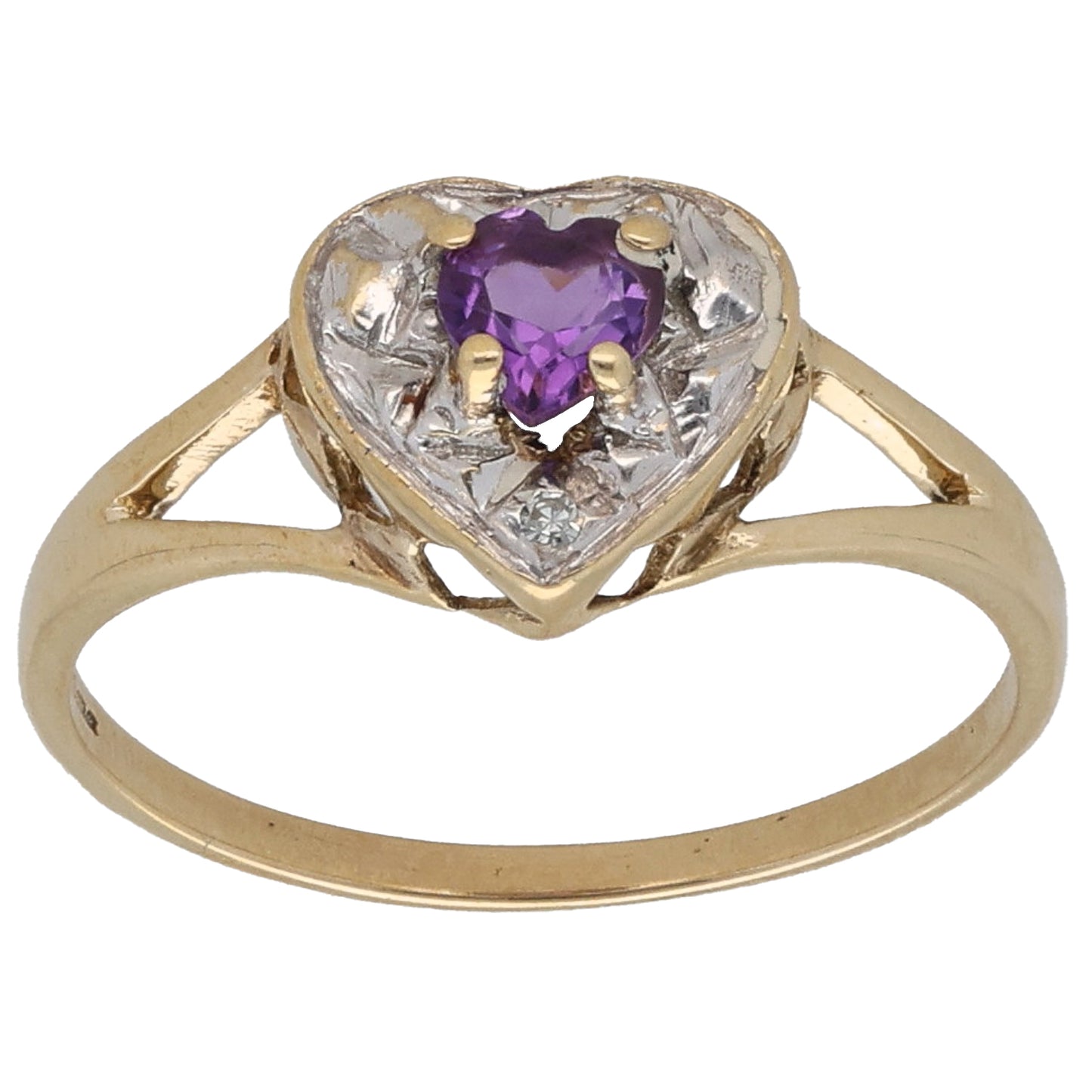 9ct Gold Amethyst & 0.01ct Diamond Dress/Cocktail Ring Size M