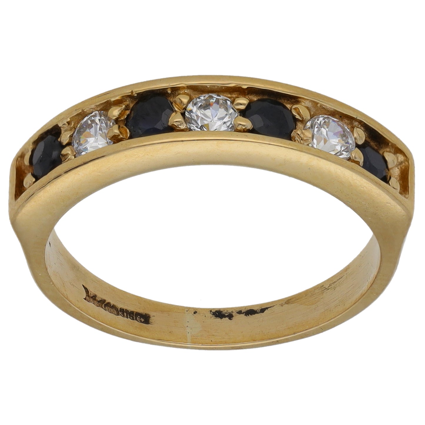 9ct Gold Sapphire & Cubic Zirconia Half Eternity Ring Size M