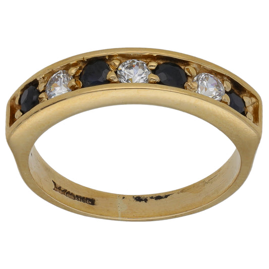 9ct Gold Sapphire & Cubic Zirconia Half Eternity Ring Size M