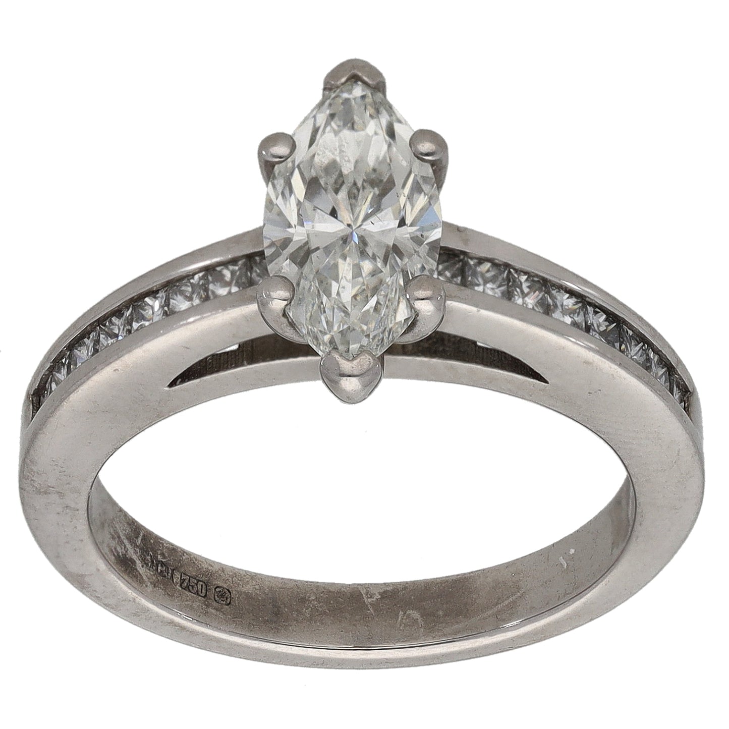 18ct White Gold 1.57ct Diamond Solitaire Ring With Accent Stones Size K