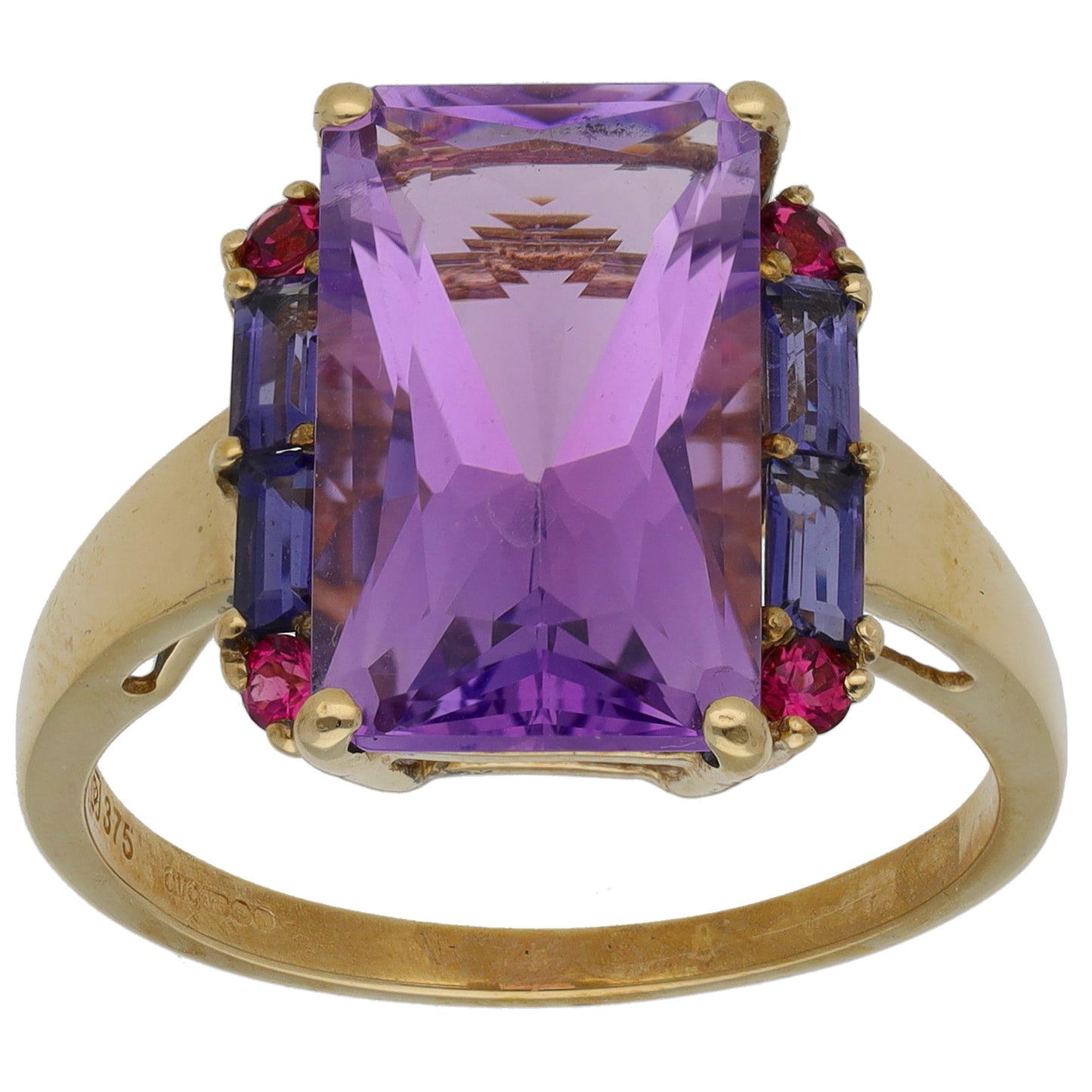 9ct Gold Amethyst,Iolite & Tourmaline Dress/Cocktail Ring Size R