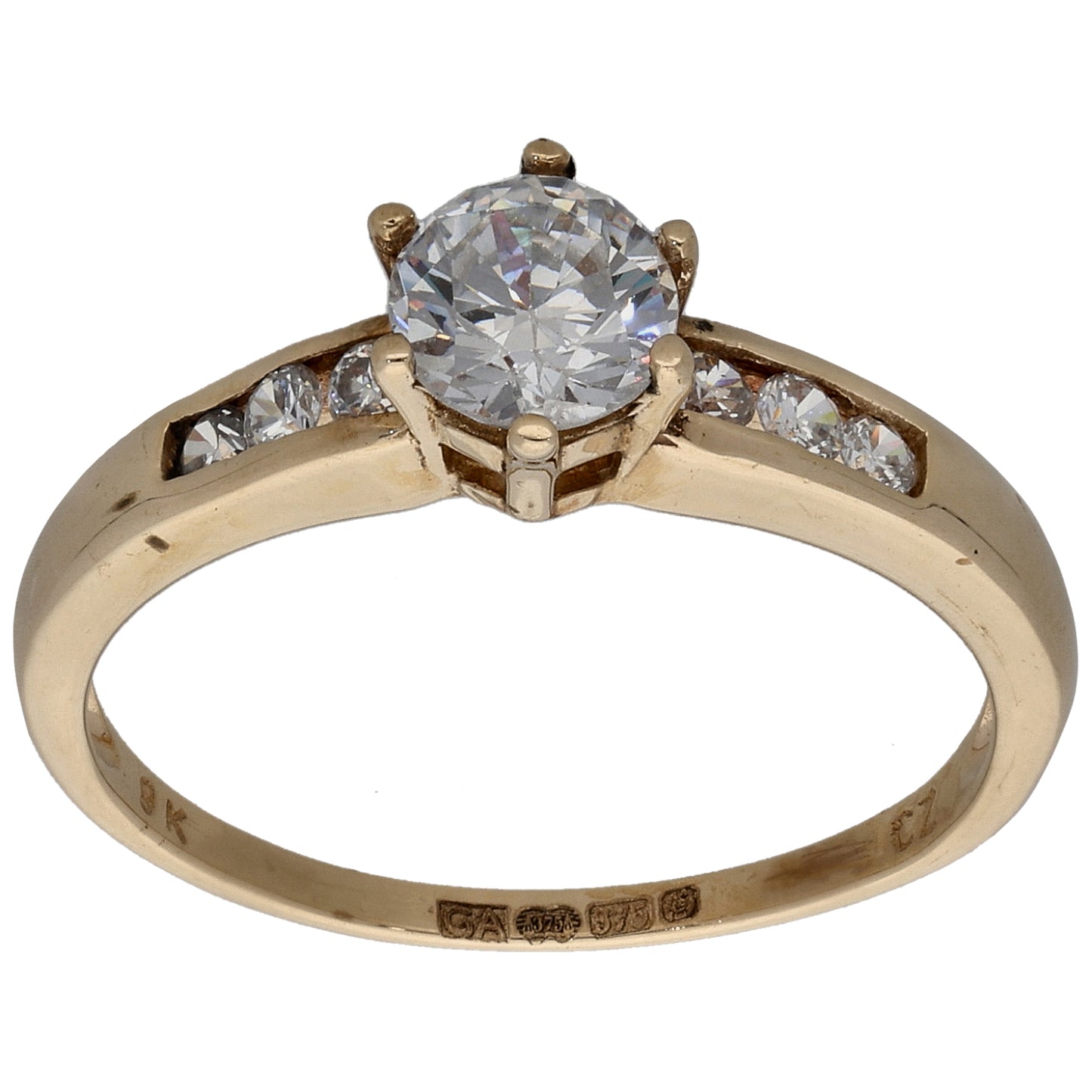 9ct Gold Cubic Zirconia Single Stone Ring with Accent Stones Size Q