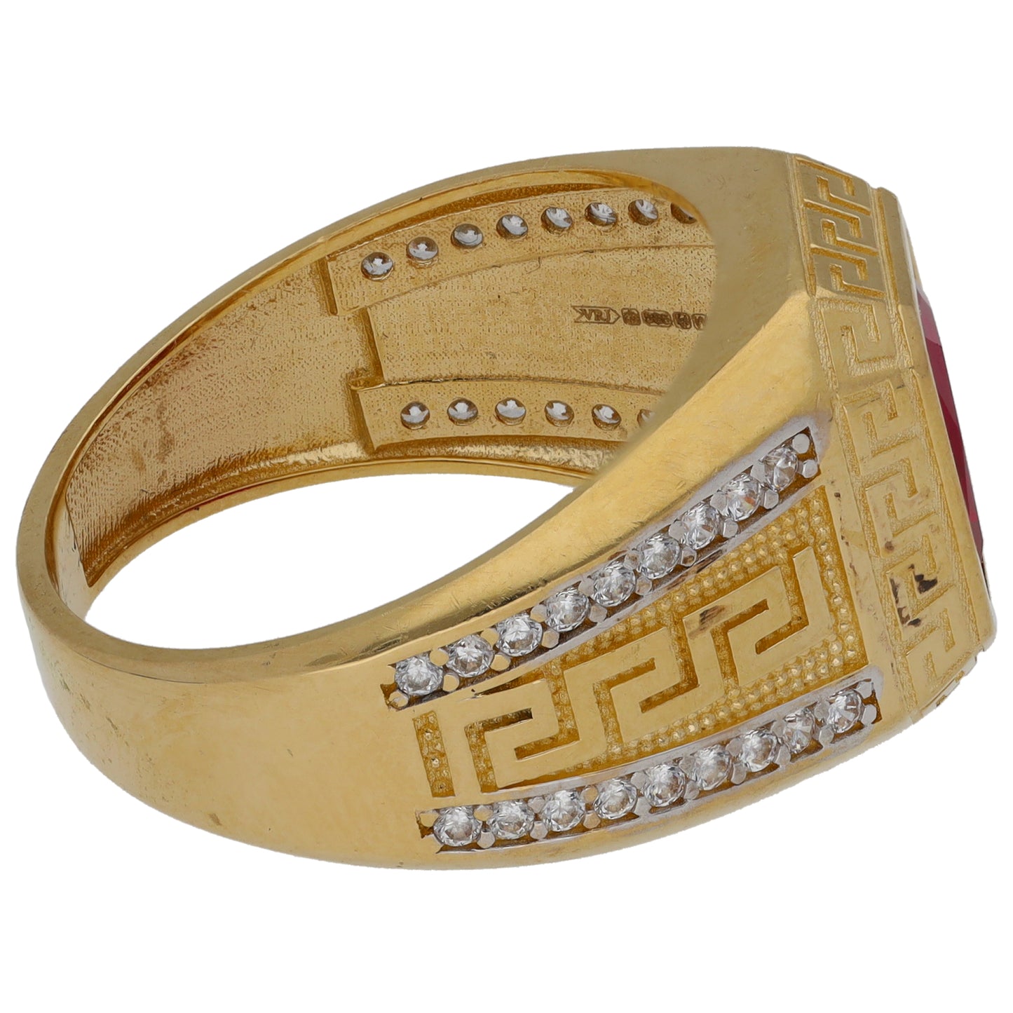 14ct Gold Imitation Gem Patterned Signet Ring Size T