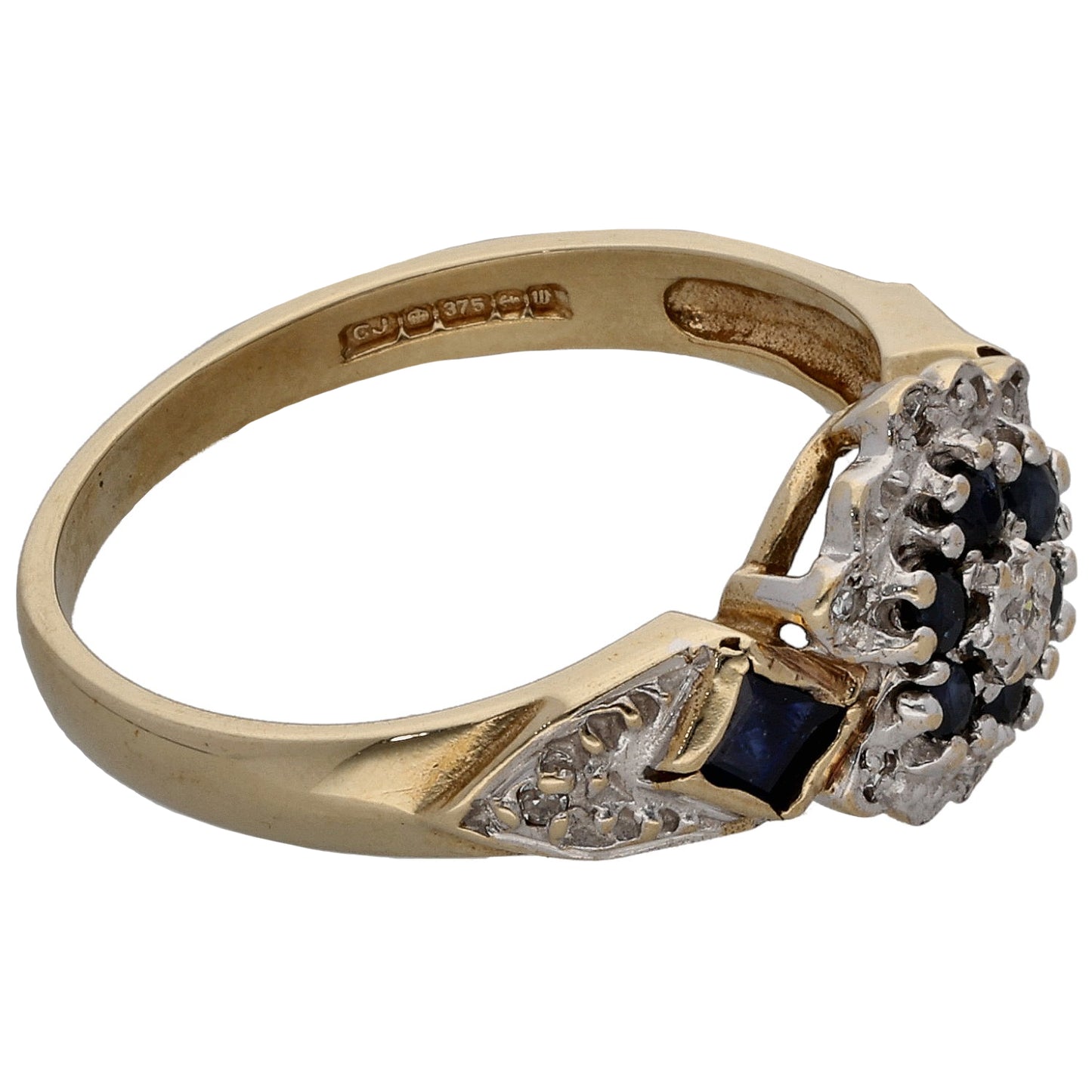 9ct Gold Sapphire & 0.04ct Diamond Dress/Cocktail Ring Size M