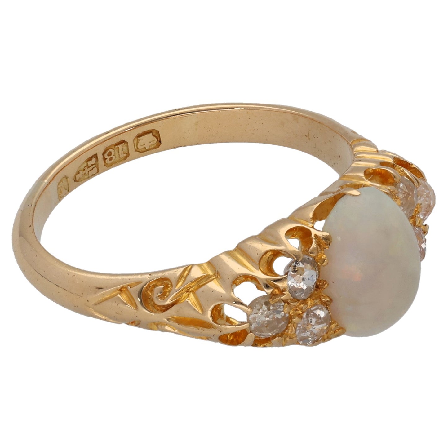 18ct Gold Opal & 0.30ct Diamond Dress/Cocktail Ring Antique & Vintage Size R