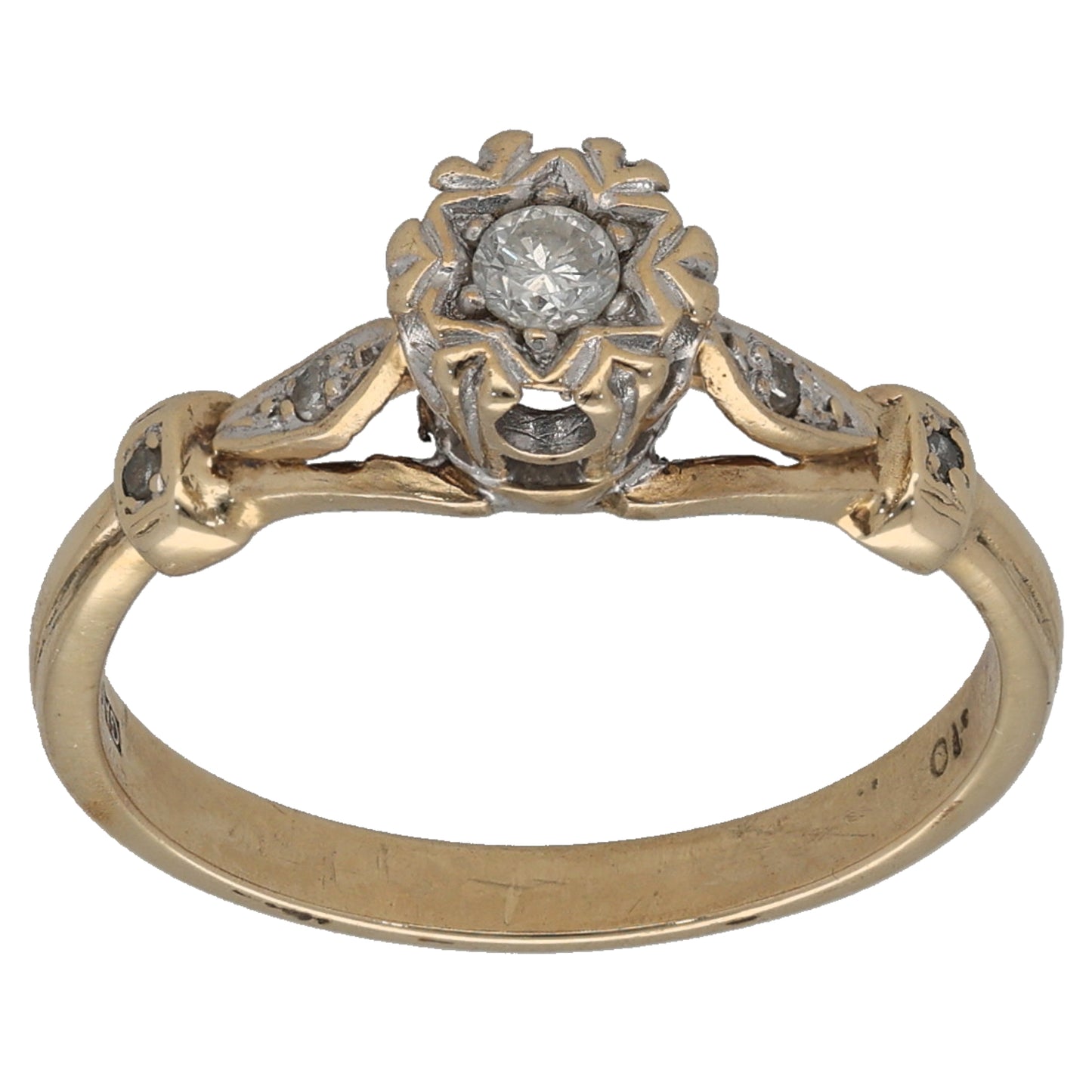 9ct Gold 0.09ct Round Diamond Solitaire Ring With Accent Stones Size N