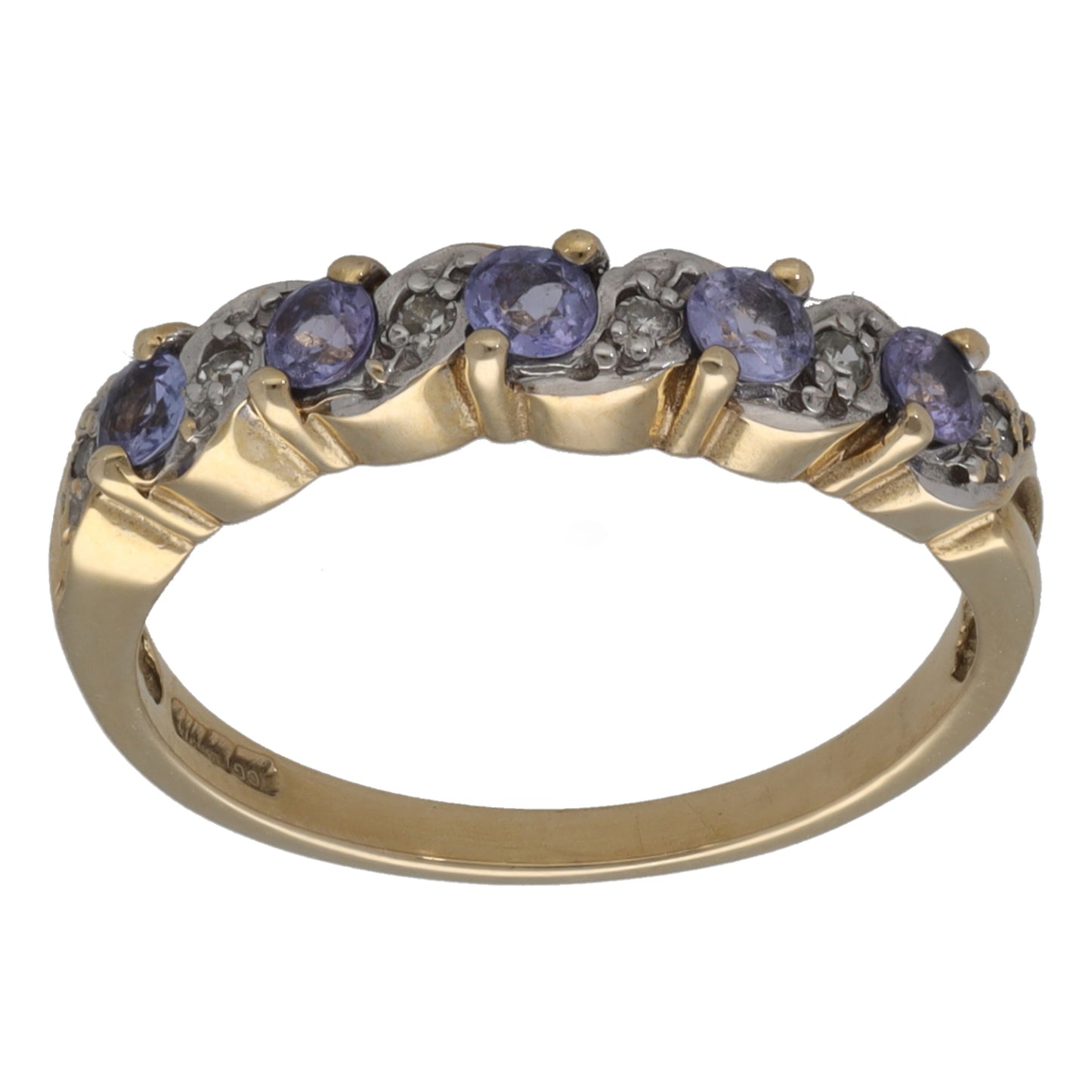 9ct Gold Tanzanite & 0.03ct Diamond Half Eternity Ring Size L