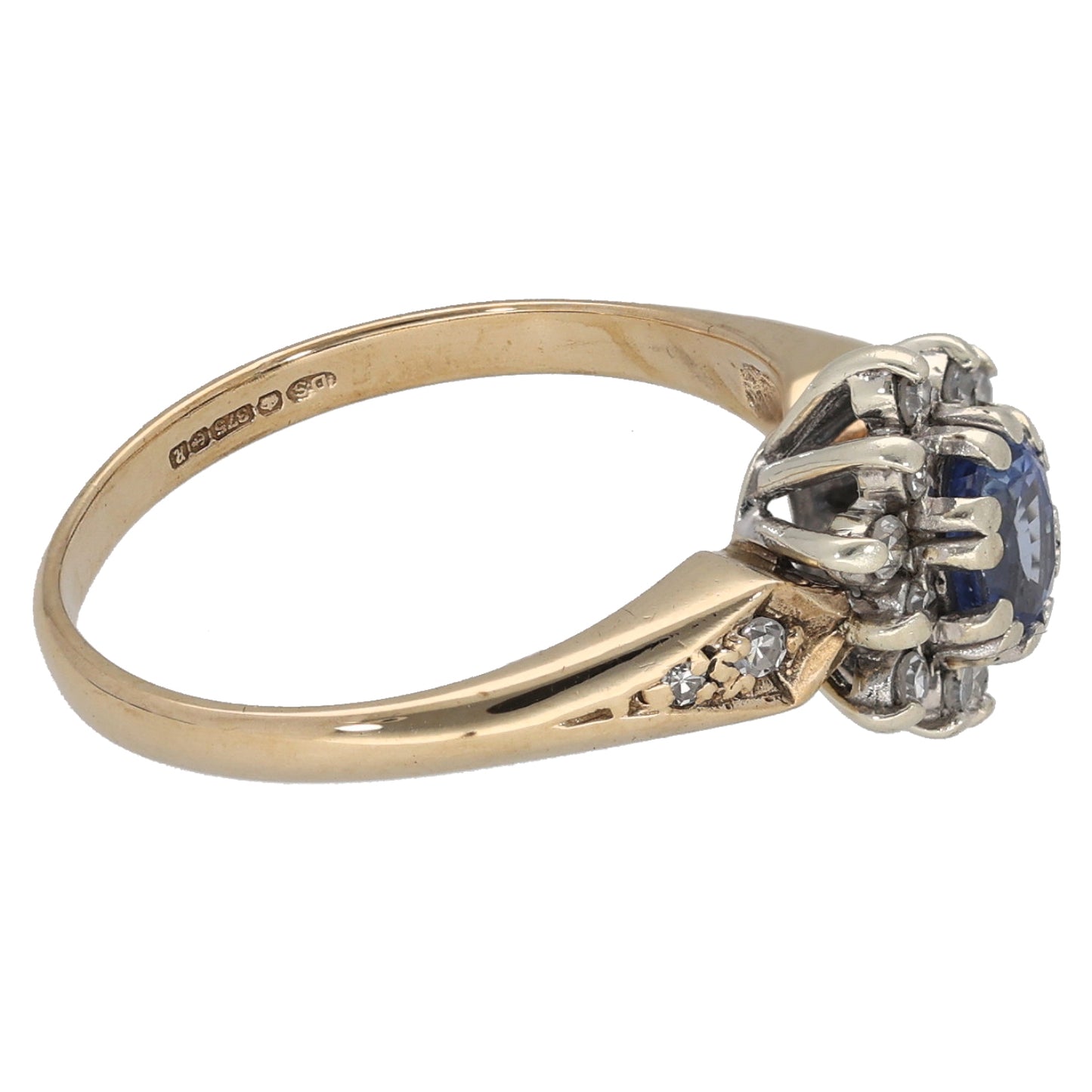 9ct Gold Sapphire & 0.15ct Diamond Dress/Cocktail Ring Size L