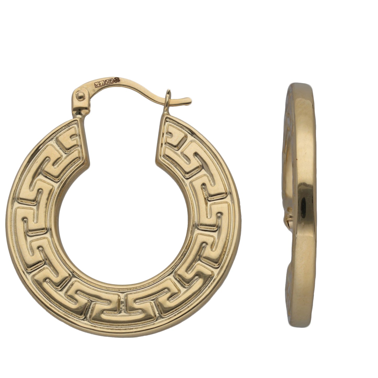 New 14ct Gold Greek Key Hoop Earrings