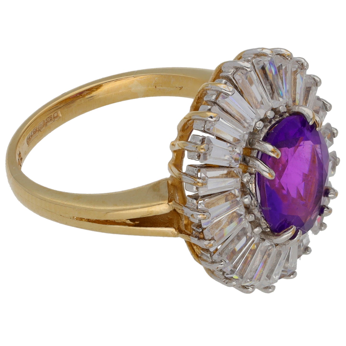 9ct Gold Amethyst & Cubic Zirconia Dress/Cocktail Ring Size M