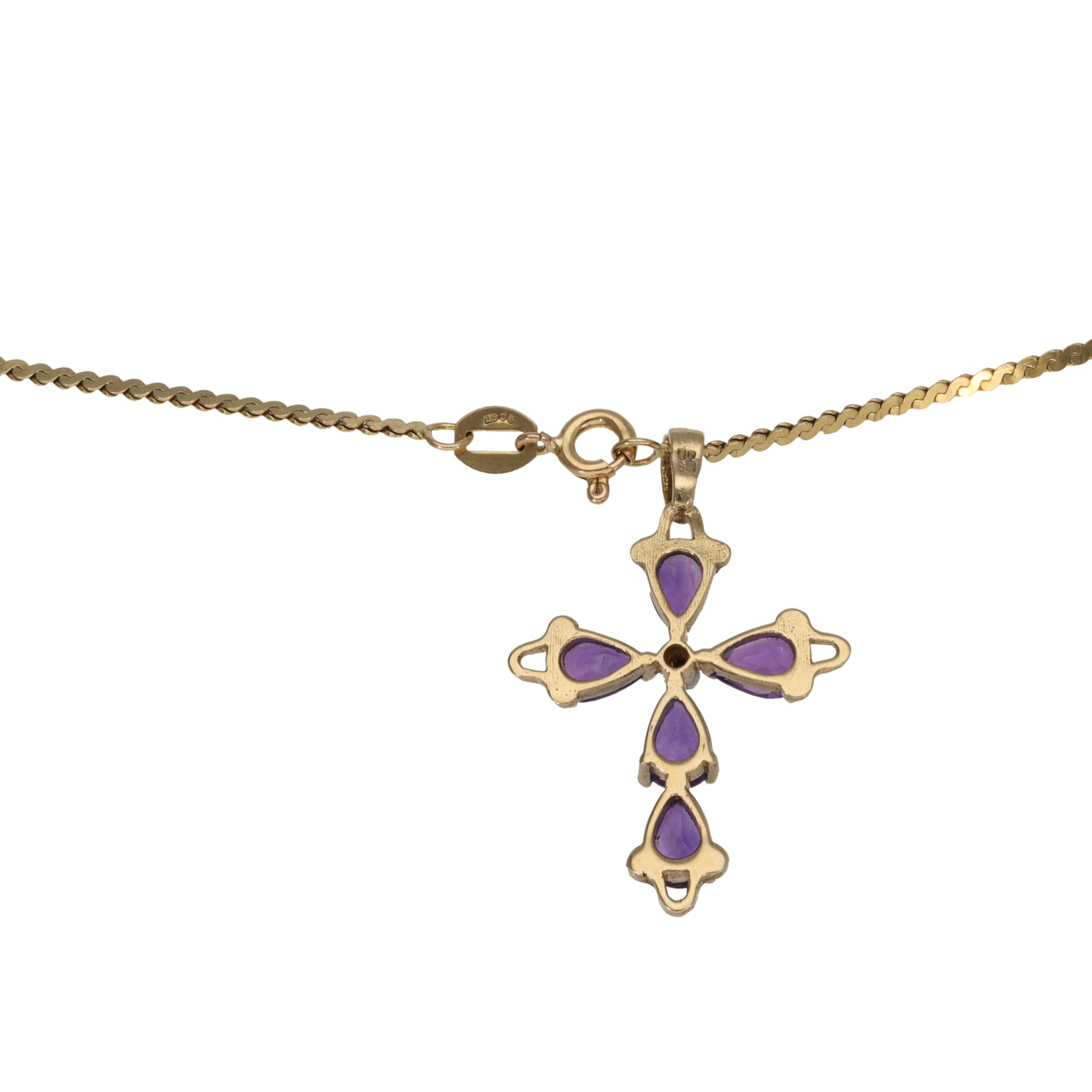 9ct Gold Amethyst & 0.01ct Diamond Cross Pendant With Chain
