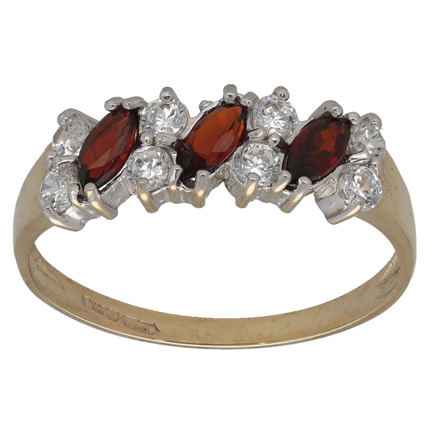 9ct Gold Garnet & Cubic Zirconia Dress/Cocktail Ring Size Q