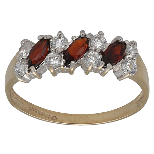 9ct Gold Garnet & Cubic Zirconia Dress/Cocktail Ring Size Q