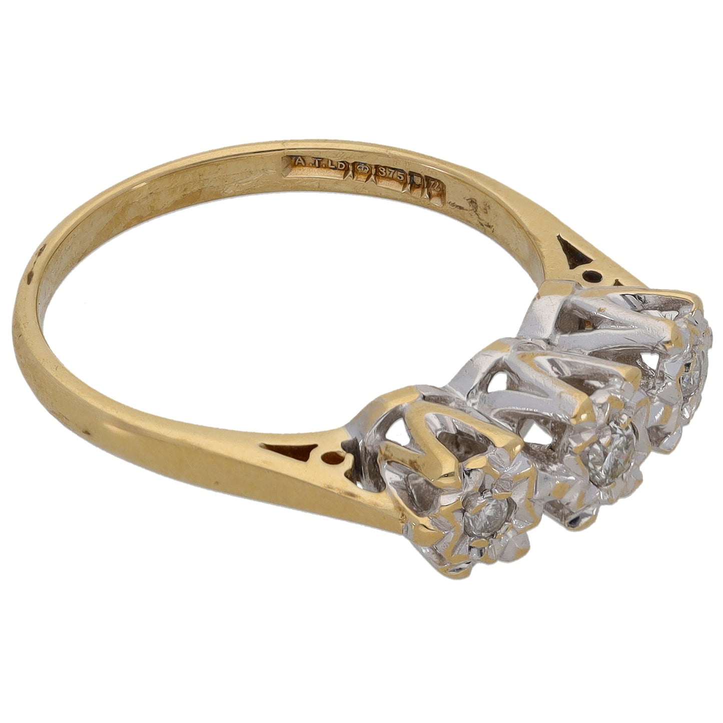 9ct Gold 0.07ct Diamond Trilogy Ring Size M