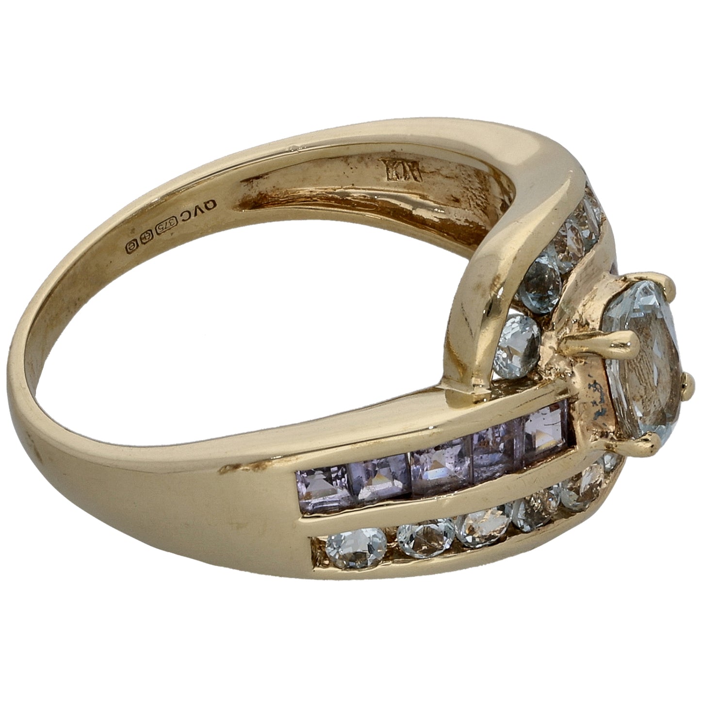 9ct Gold Aquamarine & Tanzanite Dress/Cocktail Ring Size M