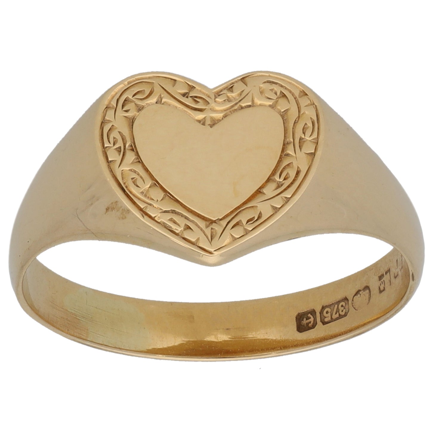 9ct Gold Patterned Signet Ring Size K
