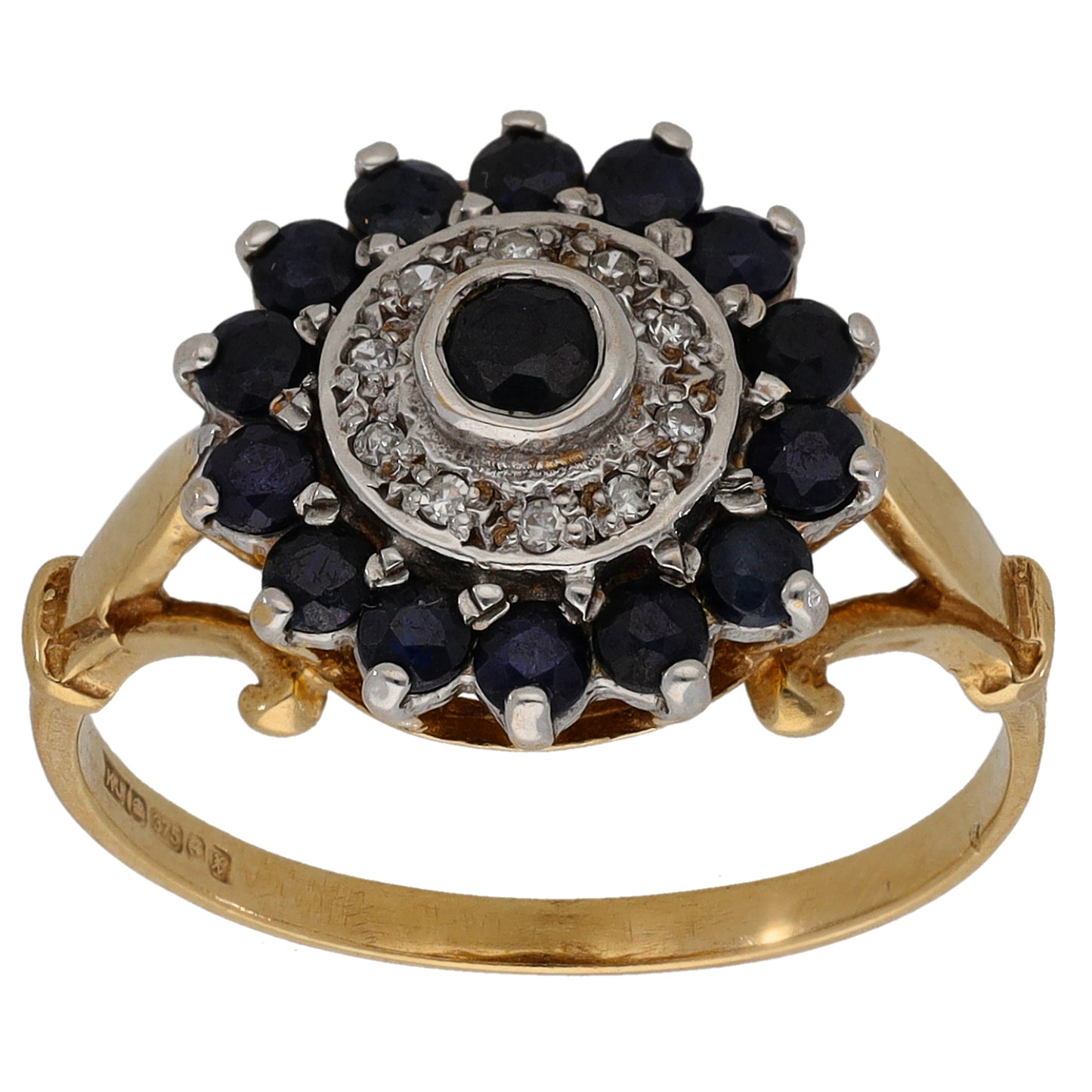 9ct Gold Sapphire & 0.05ct Diamond Dress/Cocktail Ring Size Q