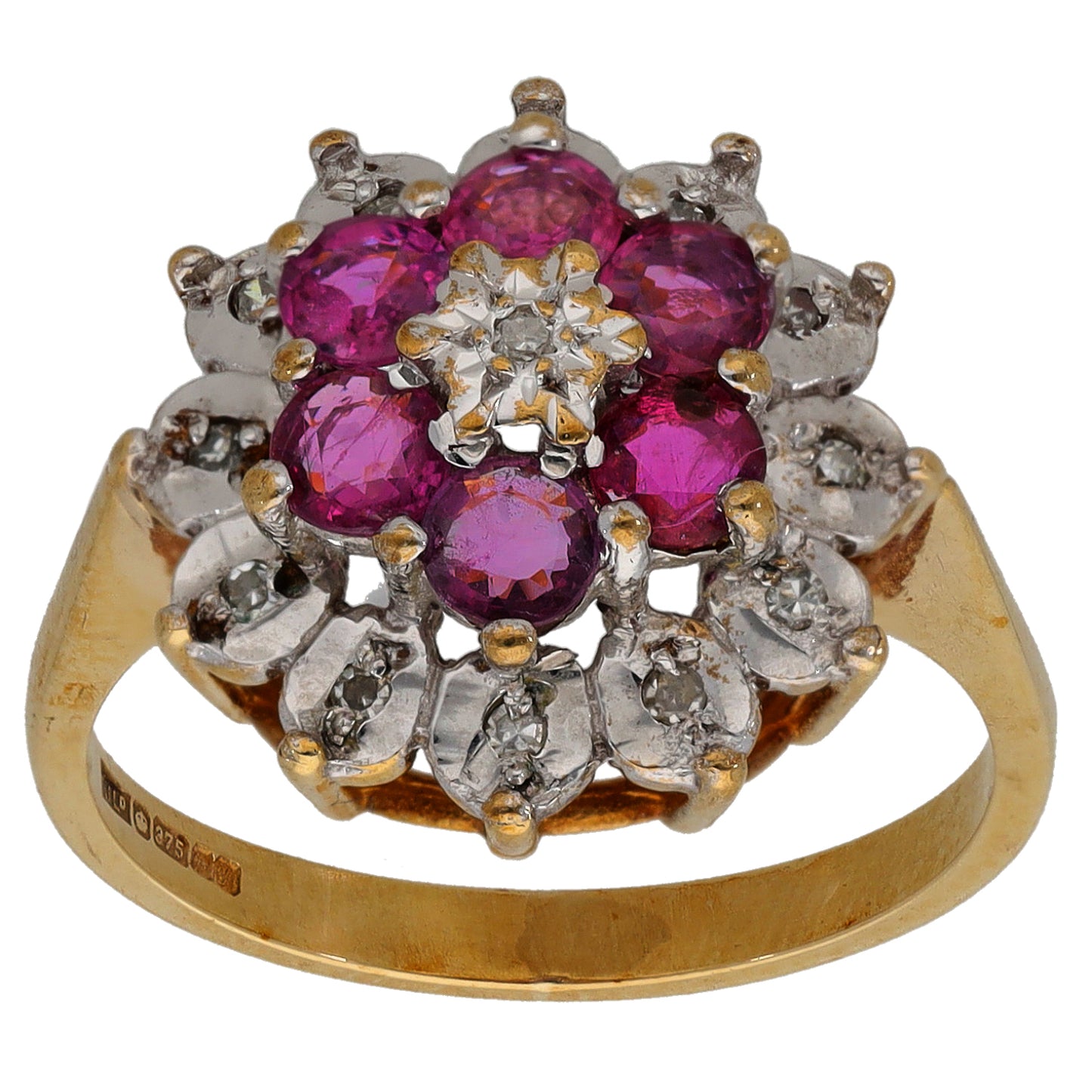 9ct Gold Ruby & 0.13ct Diamond Dress/Cocktail Ring Size M
