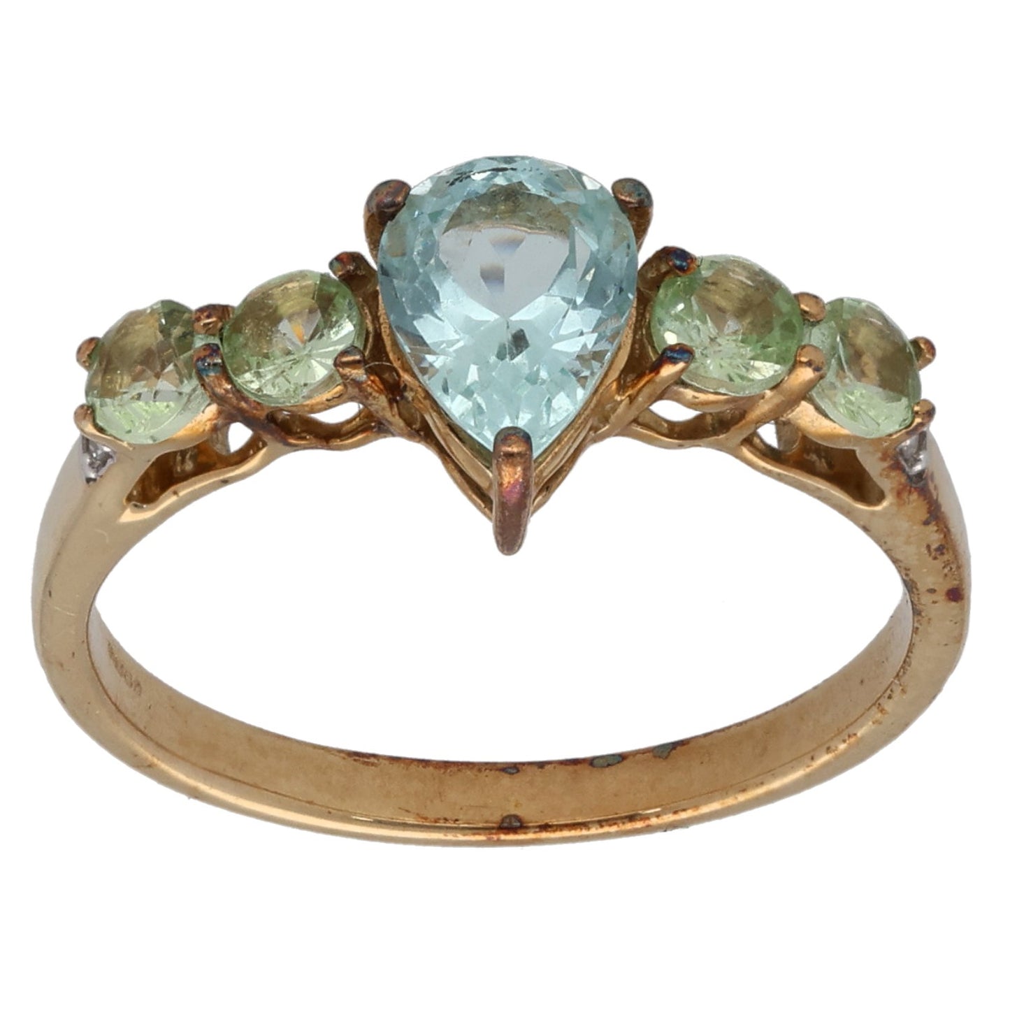 9ct Gold Aquamarin, Garnet & 0.01ct Diamond Dress/Cocktail Ring Size L