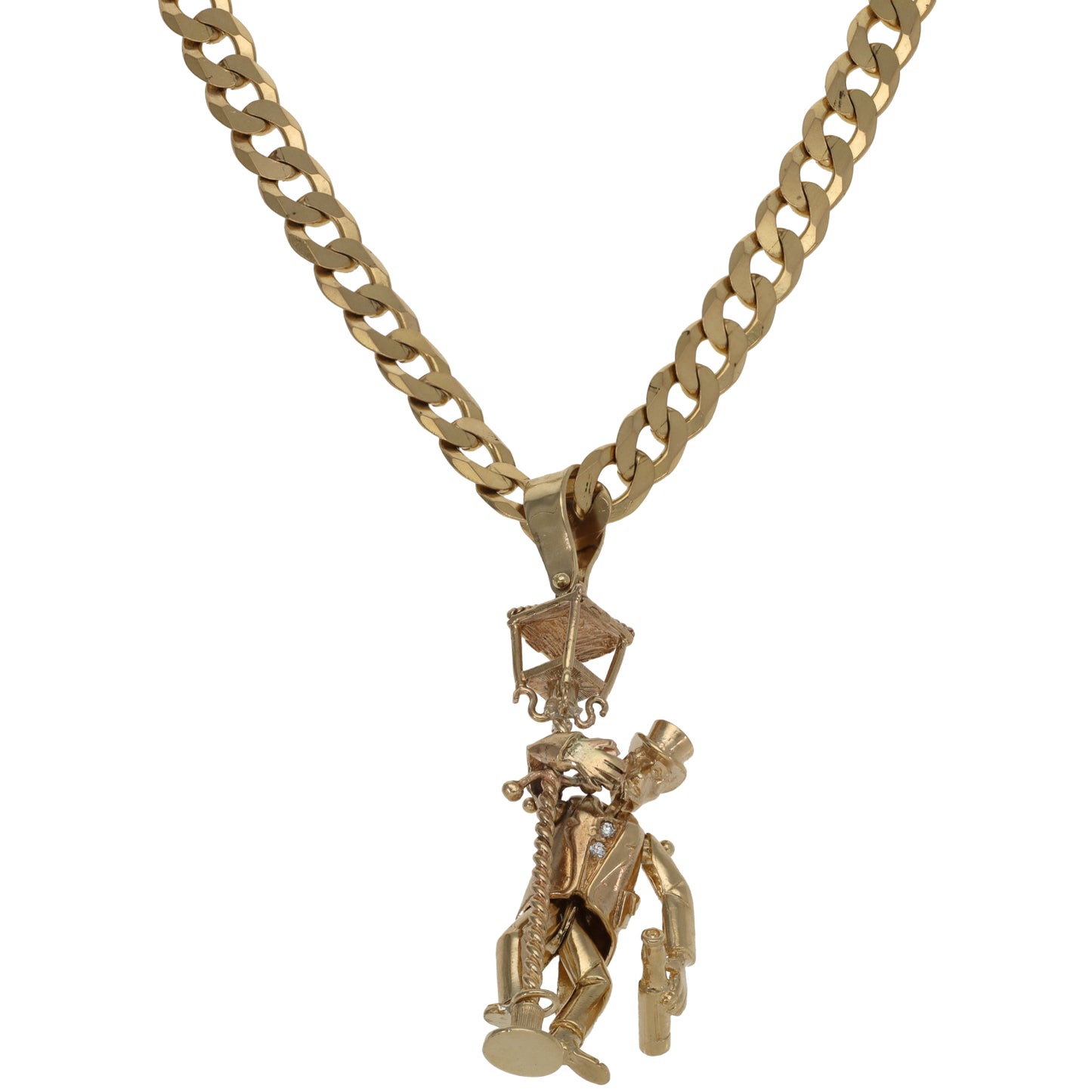 9ct Gold Cubic Zirconia Drunken Man Pendant With Chain