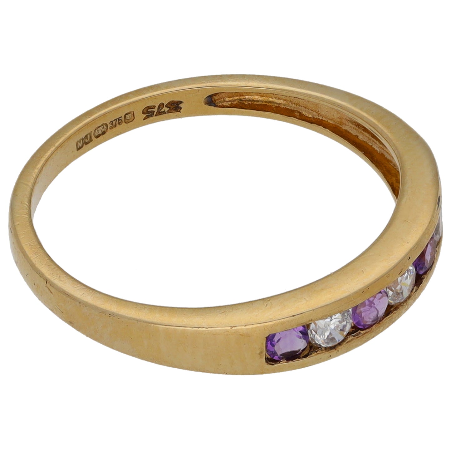 9ct Gold Cubic Zirconia & Amethyst Half Eternity Ring Size N