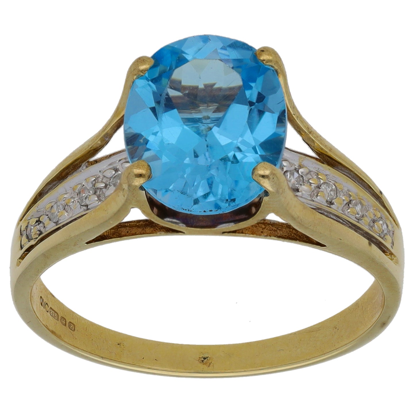 9ct Gold Topaz & 0.05ct Diamond Single Stone Ring With Accents Size O