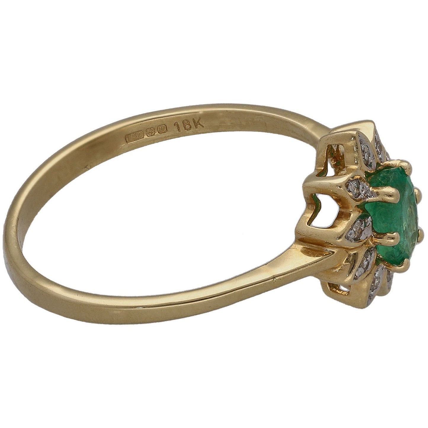 18ct Gold Emerald & 0.05ct Diamond Dress/Cocktail Ring Size O