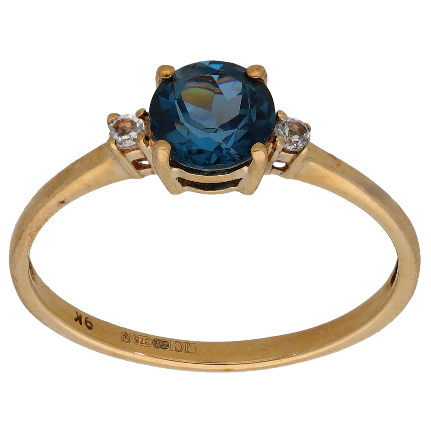 9ct Gold Topaz & Imitation Single Stone Ring With Accents Size O