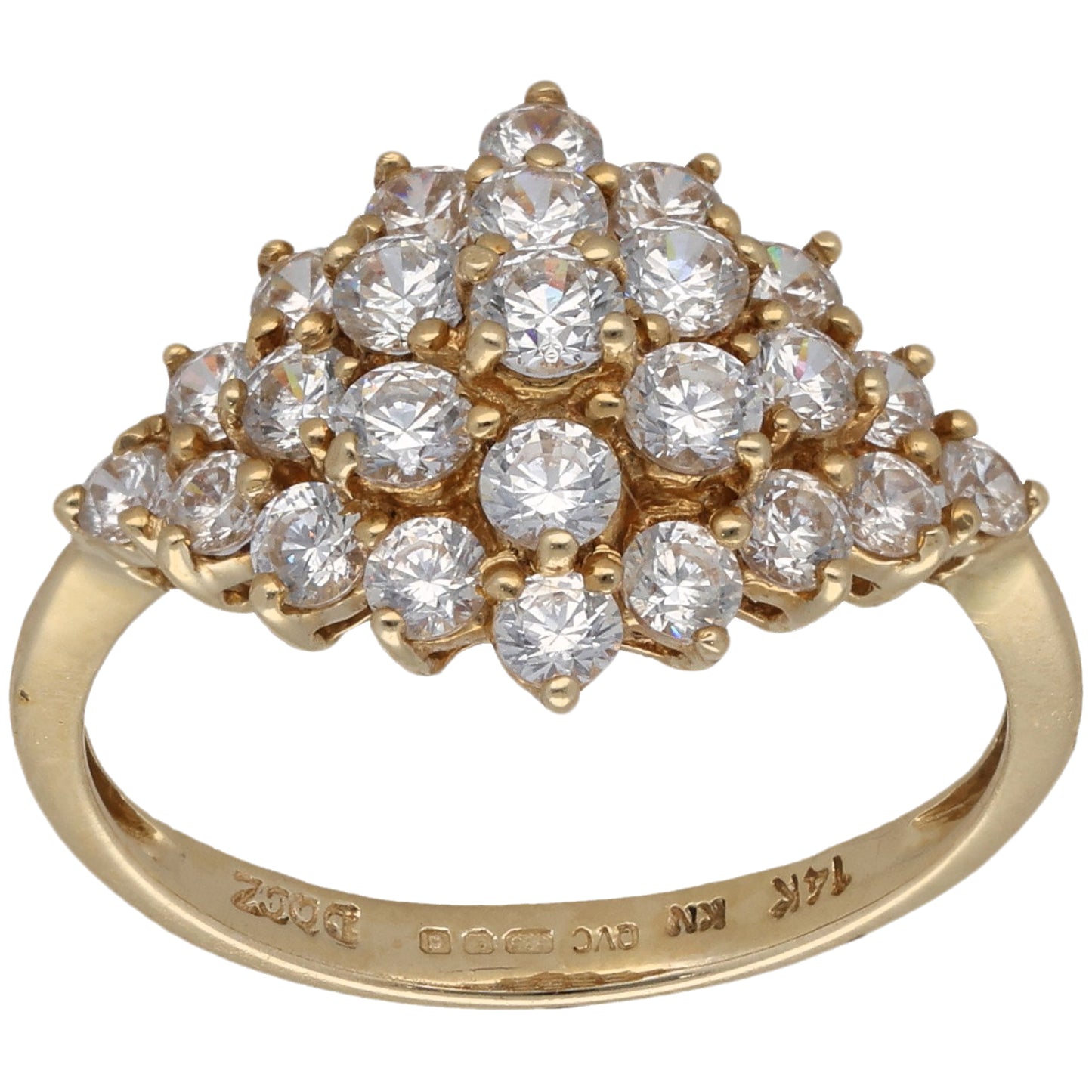 14ct Gold Cubic Zirconia Cluster Ring Size L