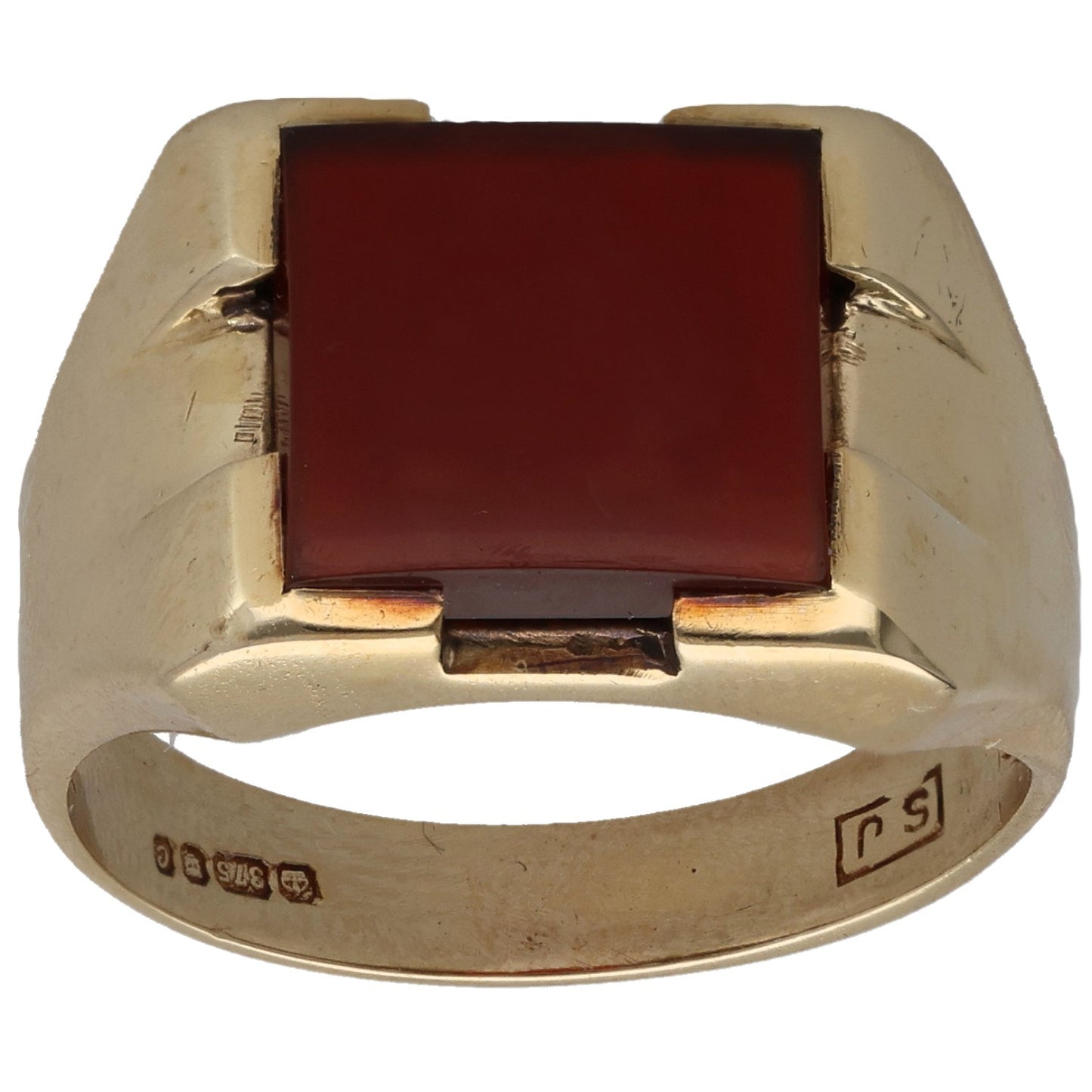 9ct gold signet ring with red carnelian rectangular bezel