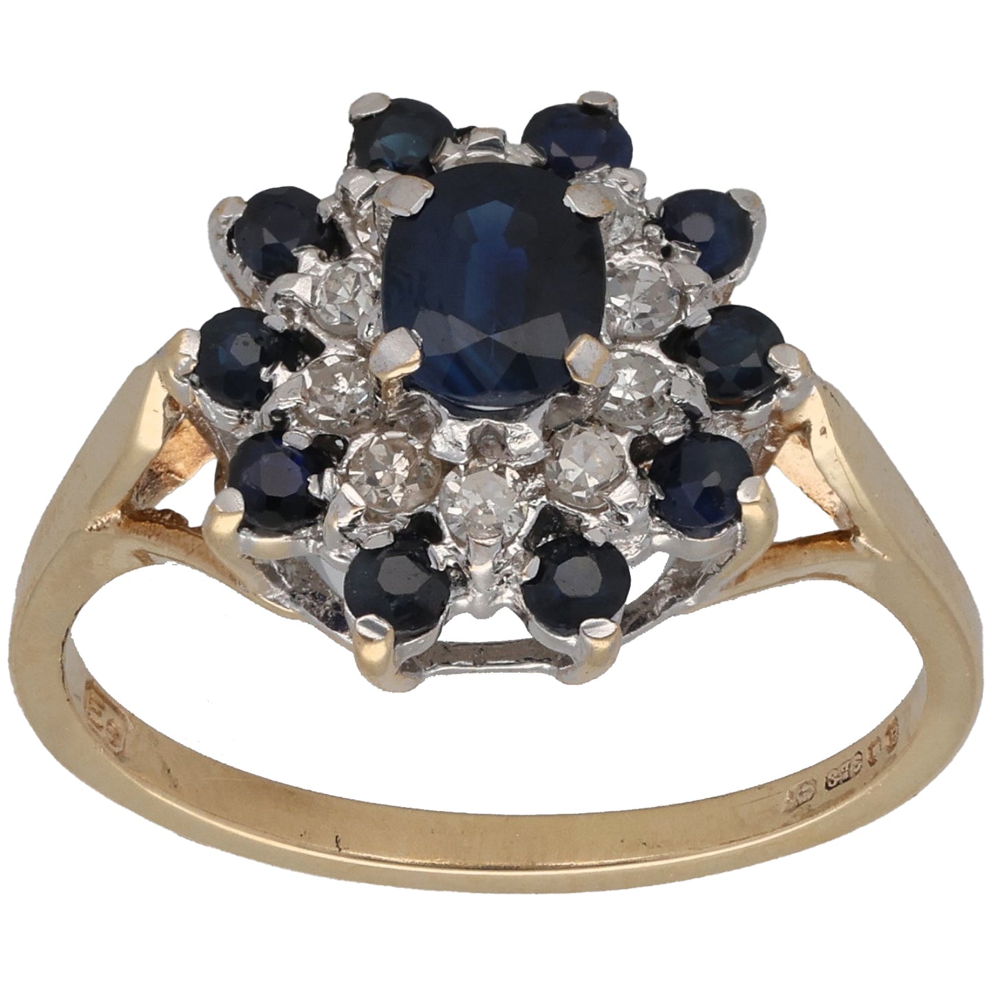 9ct Gold Sapphire & 0.20ct Diamond Dress/Cocktail Ring Size N