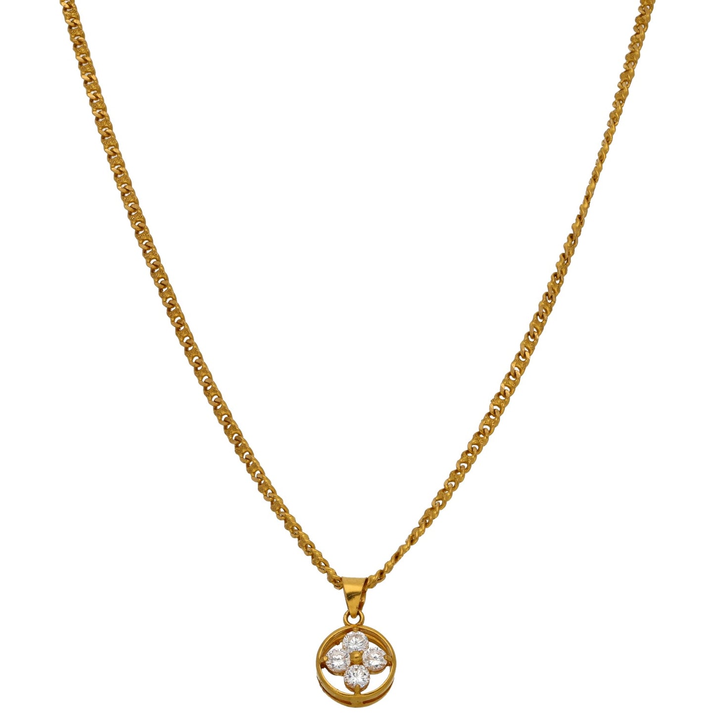 22ct Gold Cubic Zirconia Cluster Pendant With Chain