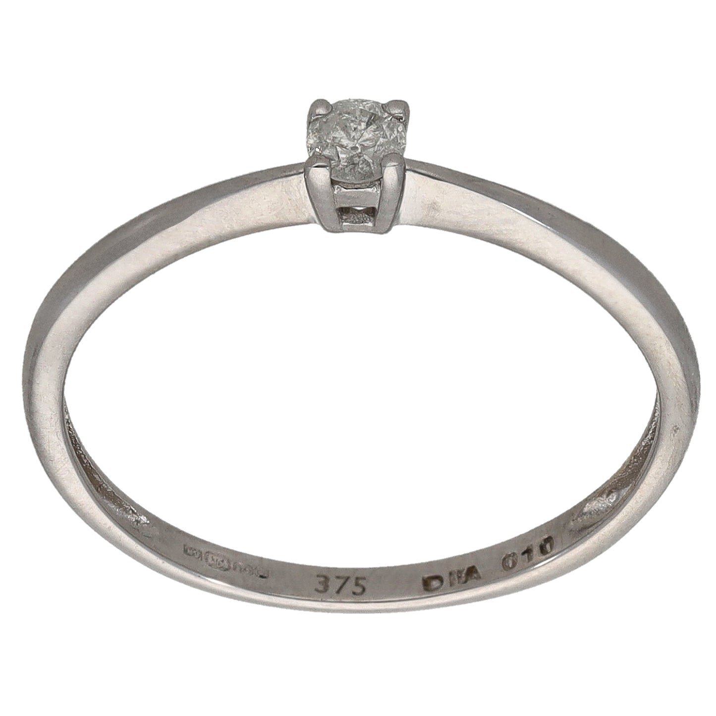 9ct White Gold 0.10ct Diamond Solitaire Ring Size O