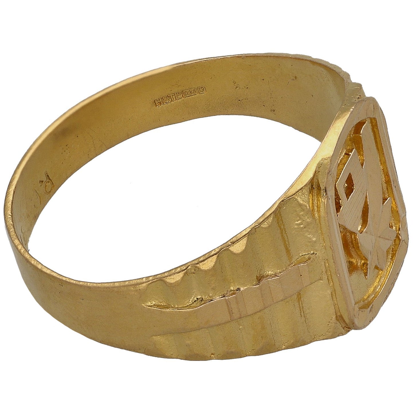 22ct Gold Patterned Signet Ring Size Q