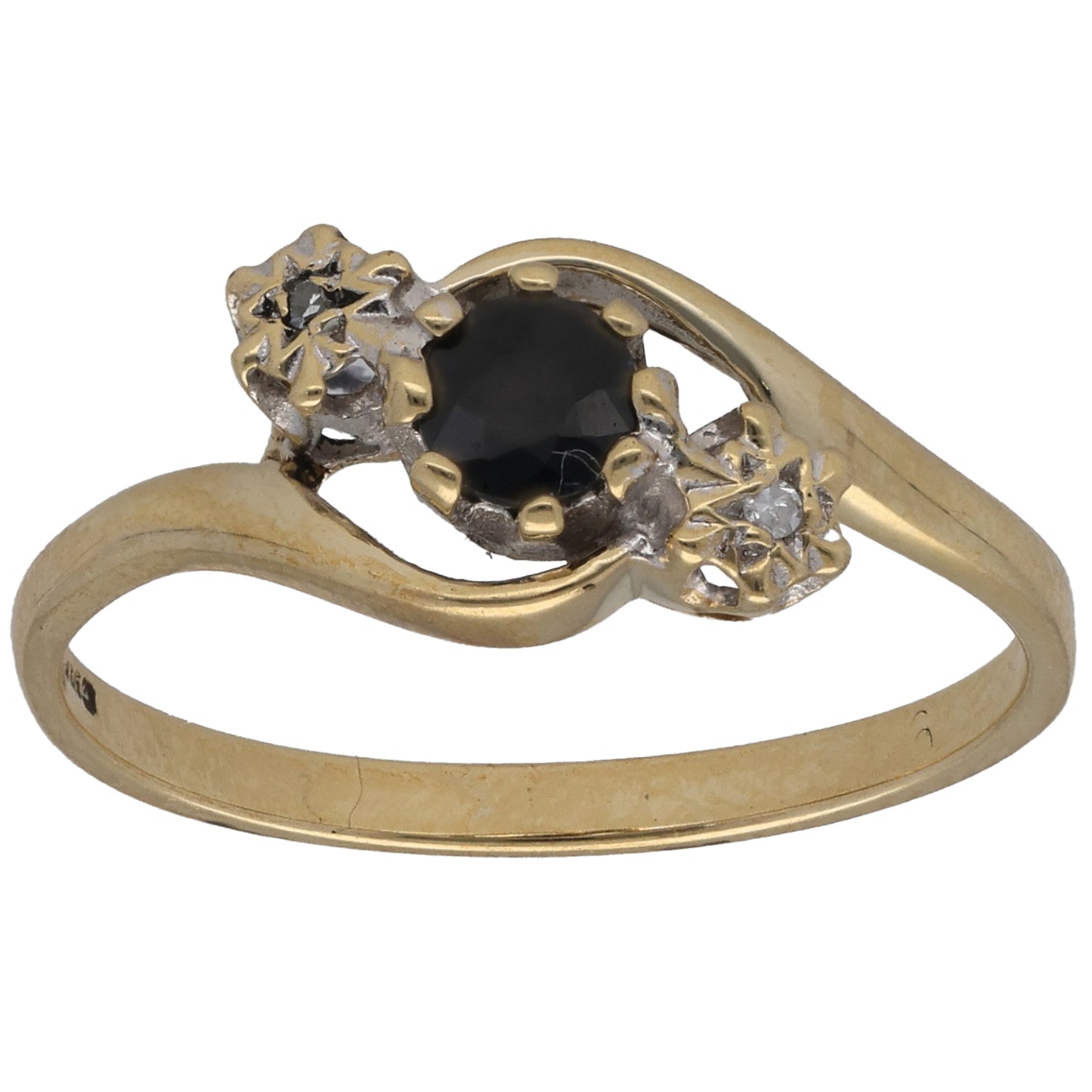 9ct Gold Sapphire & 0.01ct Diamond Trilogy Ring Size O