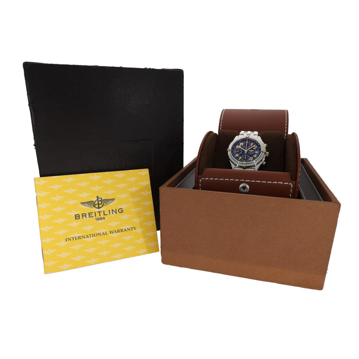 Breitling Chronomat B13050.1 Bi-colour chronograph watch in brown gift box with warranty card.